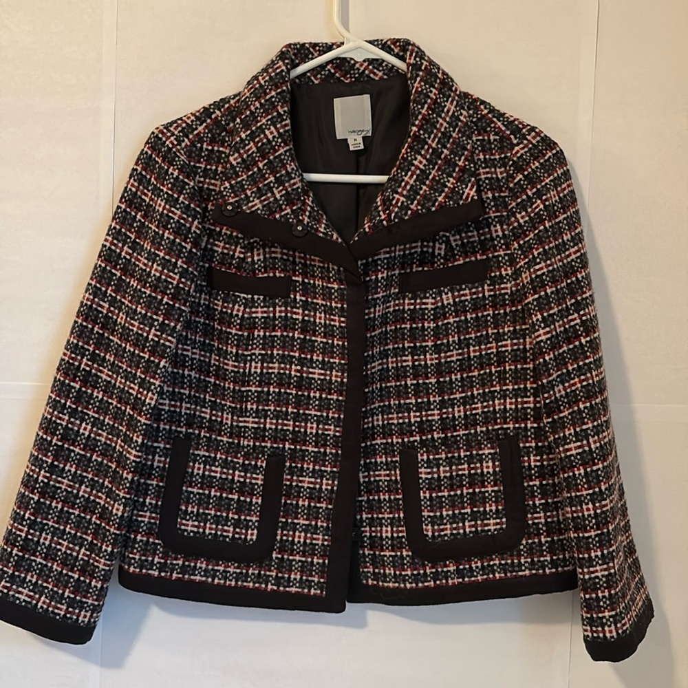 HALOGEN Nordstrom Tweed Wool Plaid Blazer Jacket Felt Tipped Medium